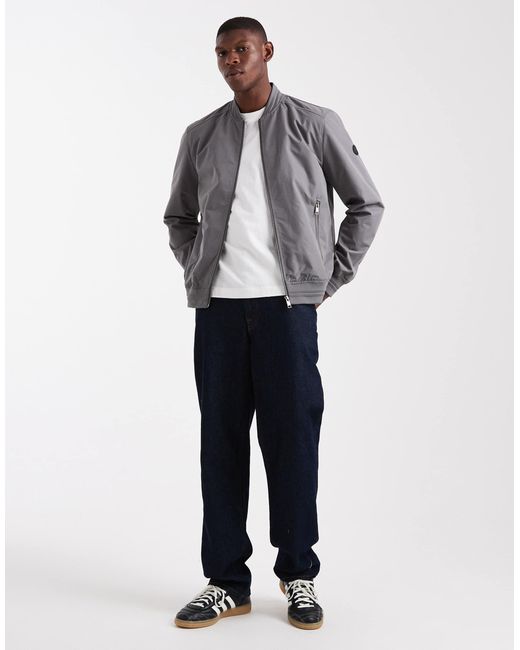 Threadbare Gray Zip Front Showerproof Bomber Jacket With Pockets for men