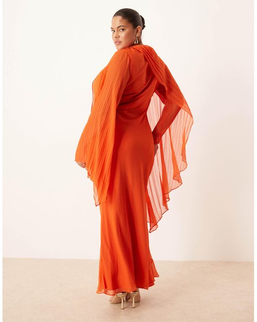 ASOS Orange Asos Design Curve exaggerated Pleated Sleeve Bias Maxi Dress