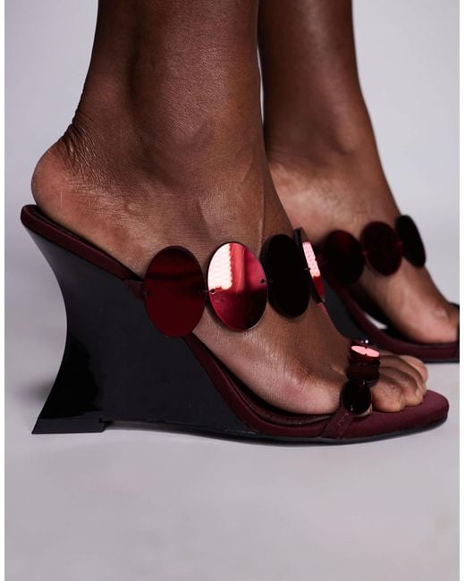 ASOS Brown Nila Circle Trim Detail High Wedges