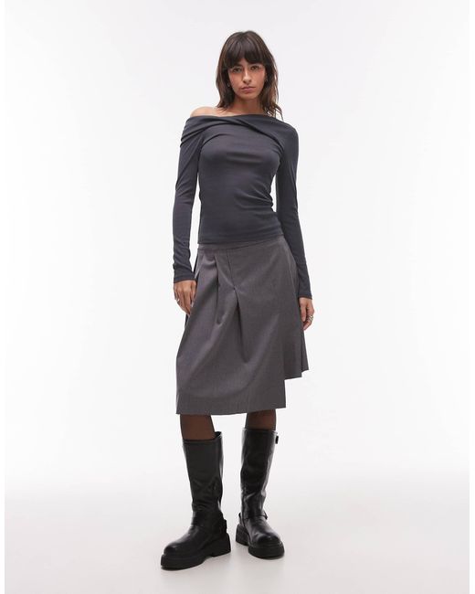 Top à épaule dénudée torsadée TOPSHOP en coloris Blue