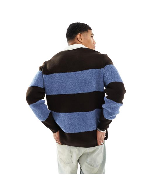 ASOS Blue Knitted Relaxed Rugby Striped Boucle Jumper for men