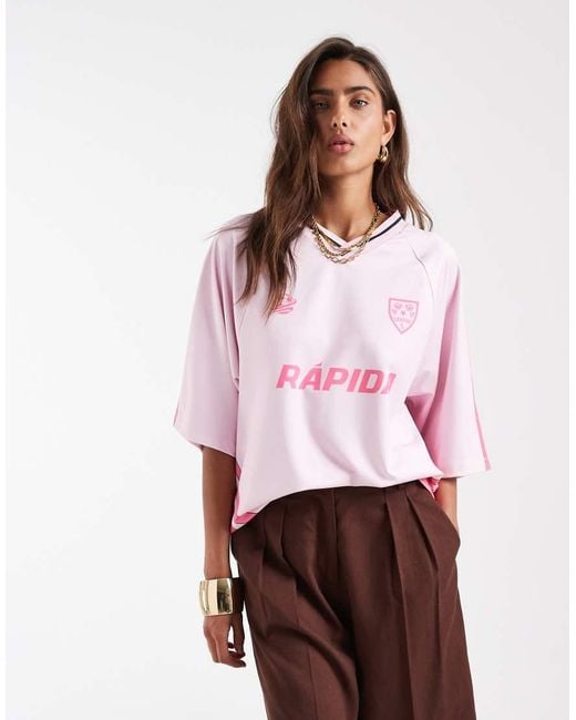 ASOS Pink Oversized V Neck Football T-Shirt With Graphic