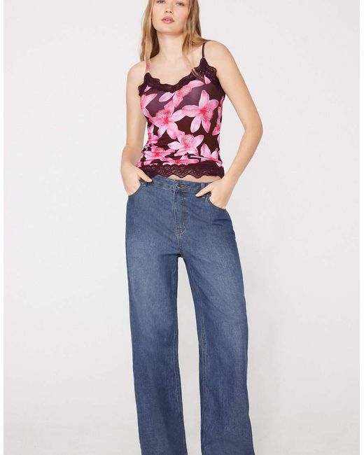 Tezenis Pink V-Neck Camisole With Lace Insert