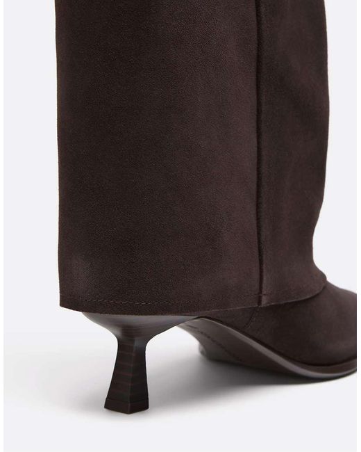 Stradivarius Black Leather Kitten Heel Boots