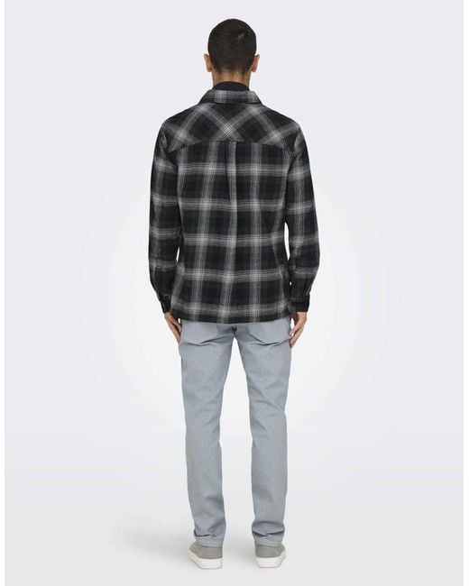 Only & Sons Black Checked Overshirt for men