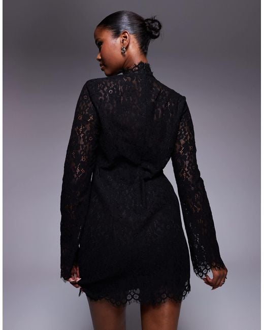 AFRM Sheer Long Sleeve Lace Mini Dress in Blue | Lyst