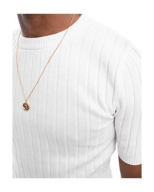 ASOS – leichtes, körpernah geschnittenes t-shirt aus rippstrick in White für Herren