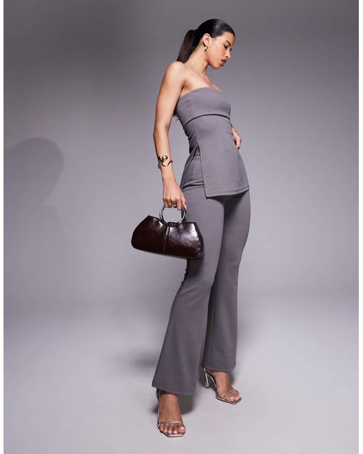 ASOS Gray Co-ord Jersey Twill Fold Over Longline Bandeau Top