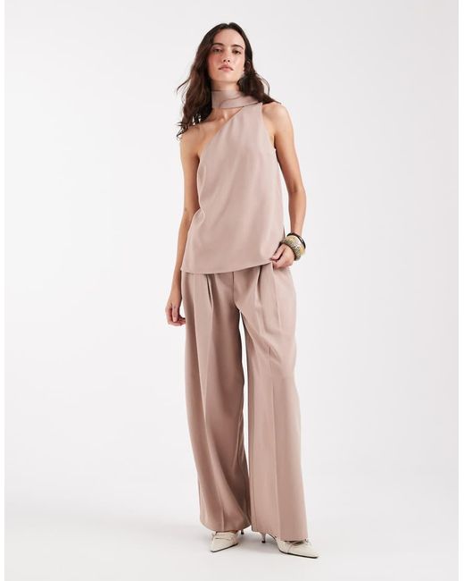 ASOS Brown Tailored One Shoulder Scarf Detail Top