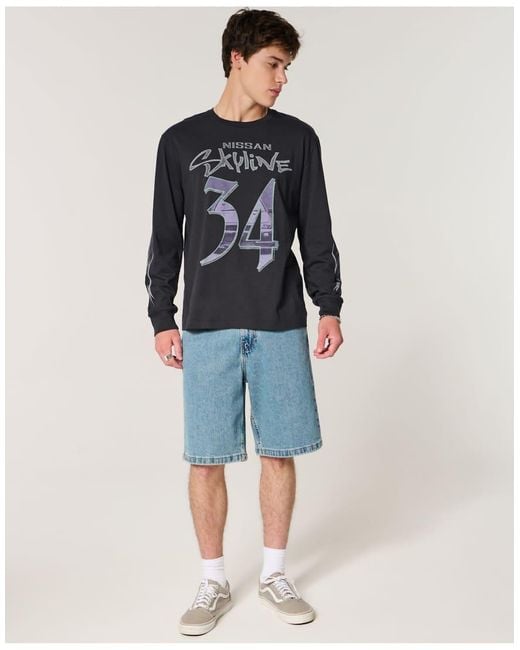 Hollister Blue Long-Sleeve Nissan Skyline Graphic Tee for men