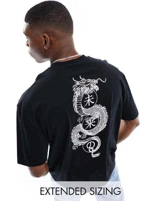 T-shirt oversize nera con stampa di dragone sul retro di ASOS in Blue da Uomo