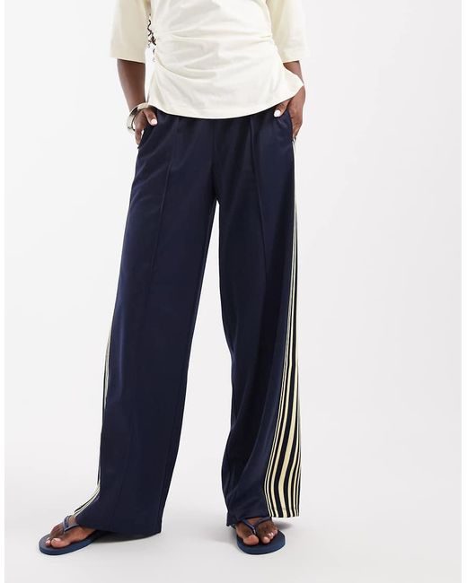 ONLY Blue Wide Leg Trousers With Side Stripes