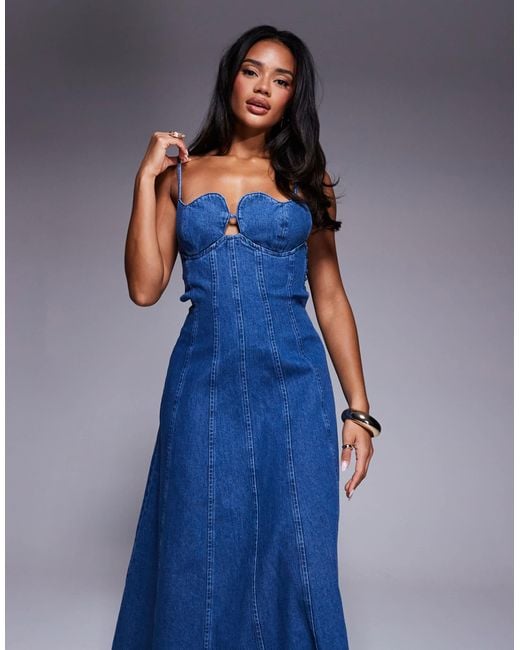 ASOS Blue Heart Cup Denim Maxi Dress
