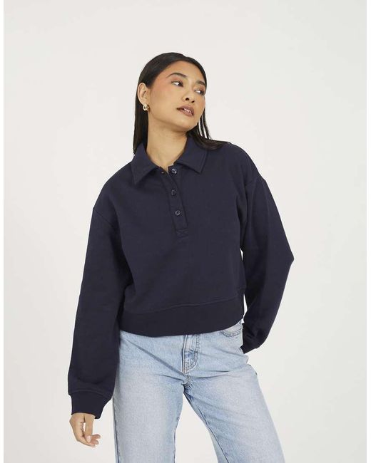 Brave Soul Blue Collared Button Down Sweatshirt