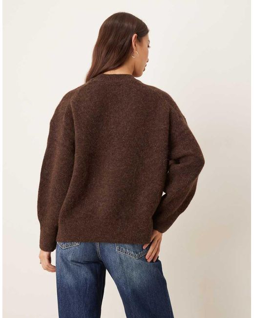 ASOS Brown Premium Wool And Alpaca Oversized Crew Neck Jumper