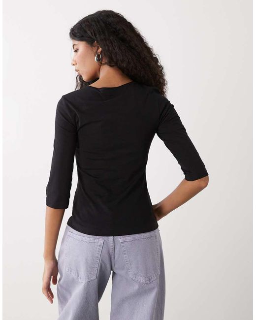 Weekday Black Slim Three Quarter Length Sleeve Top