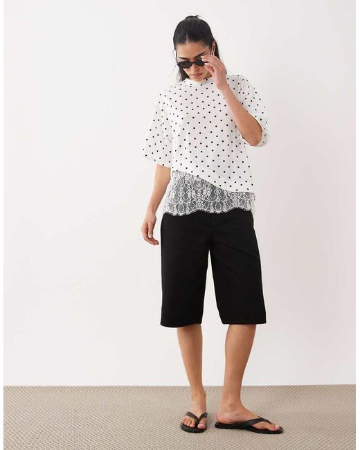 ASOS White Short Sleeve T-shirt With Lace Hem