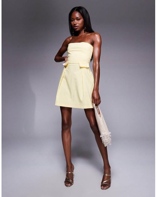 Vesper Natural Bengaline Bandeau Pleat Front Pocket Detail Mini Dress