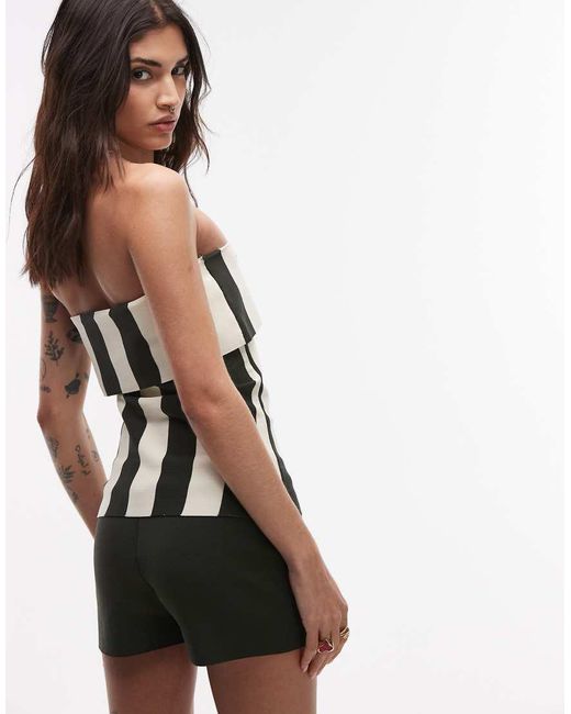 TOPSHOP Gebreide Gestreepte Bandeau-Top in het White