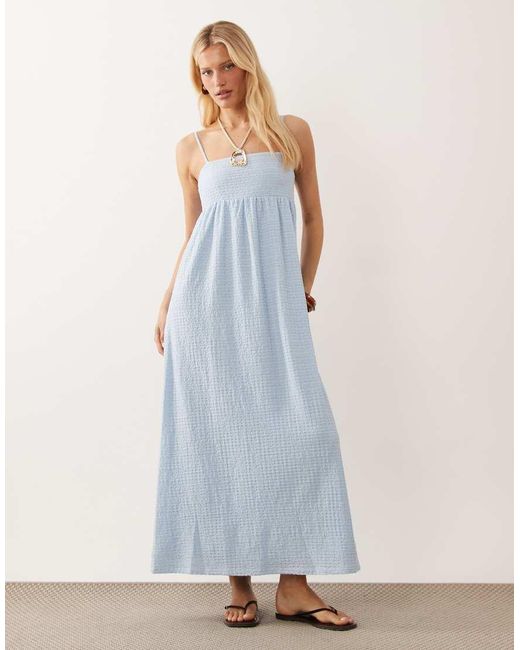 ASOS Blue Textured Square Neck Midaxi Dress