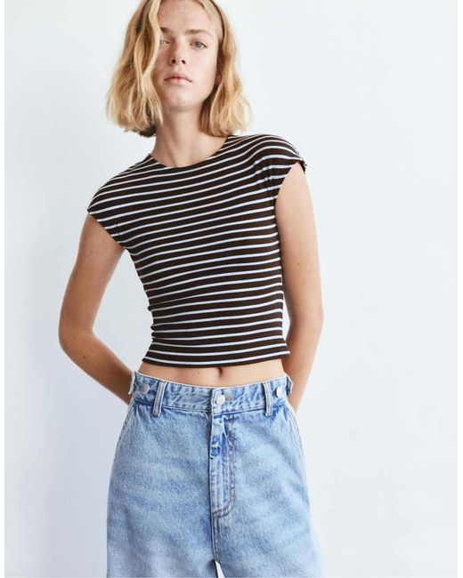 Pull&Bear Blue Fitted T-Shirt With Full Sleeves