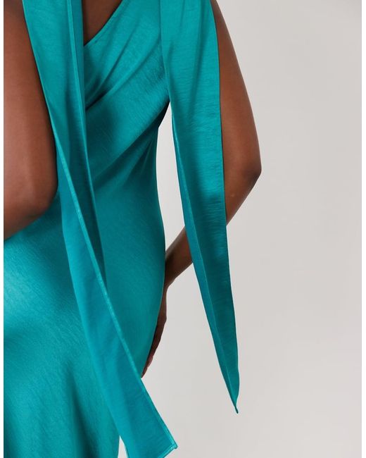 TFNC London Blue Satin One Shoulder Maxi Dress With Scarf