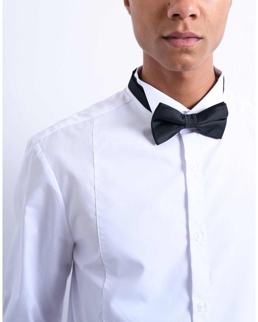 Topman White Slim Fit Long Sleeve Tuxedo Shirt With Bib for men