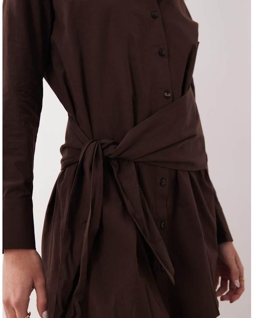 ASOS Brown Shirt Dress With Scarf Tie Detail