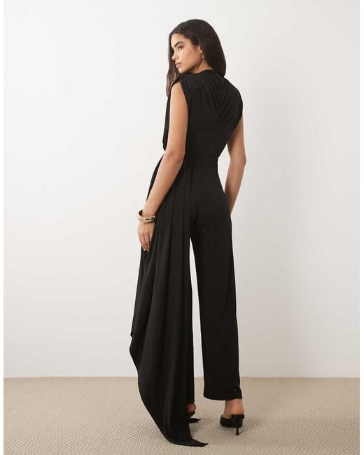 TFNC London Black Draped Detail Sash Jumpsuit