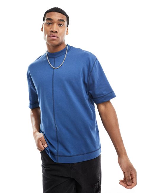 Camiseta azul marino extragrande con detalle ASOS de hombre de color Blue