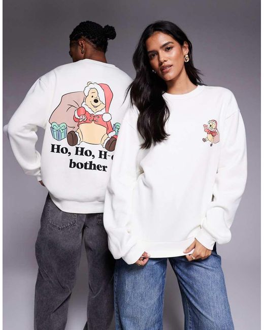 Sudadera Blanco Hueso Extragrande Con Estampados De "Winnie The Pooh" Para Navidad De Disney De ASOS de color Gray
