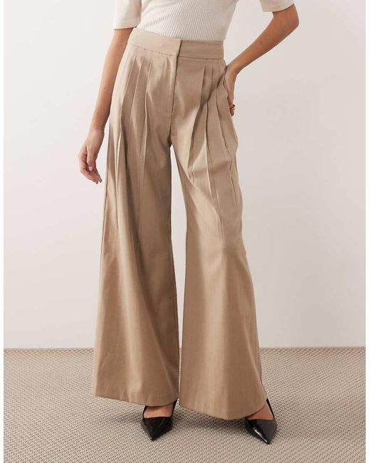 ARRANGE Natural Tailored Wide Leg Trouser Co-ord With Pleats