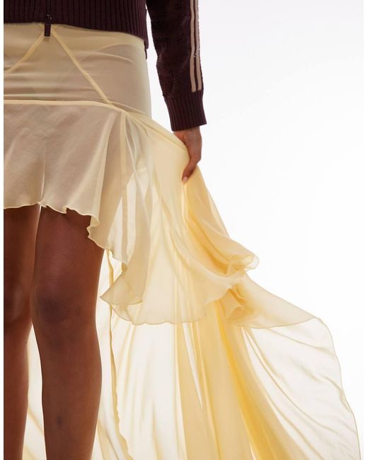 ASOS Multicolor Chiffon Maxi Skirt With Ruffles And High Low Hem