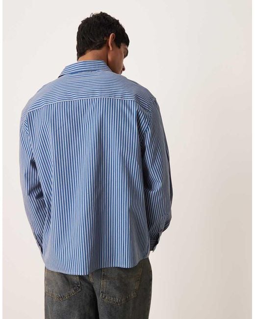 ASOS Blue Oversized Stripe Poplin Shirt With Print Detail for men