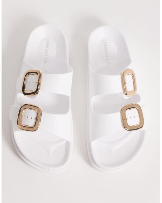 London Rebel White Astra Double Buckle Sandals