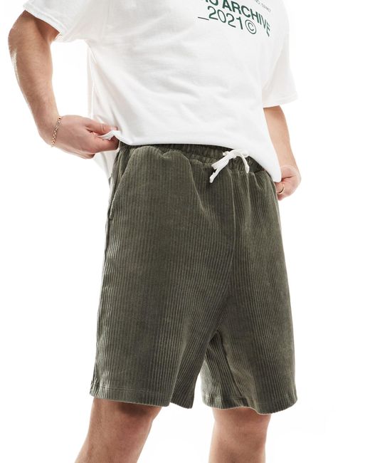 ASOS Green Oversized Ribbed Velour Shorts for men