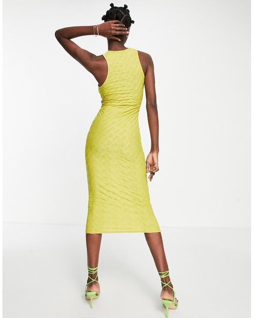 ASOS Yellow Textured Midi Dress With Front Cut Outs