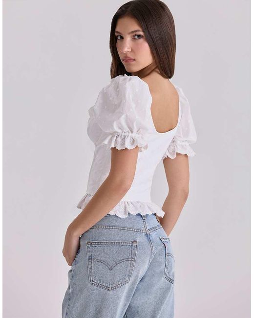 House Of Cb Blue Bella Broderie Anglais Babydoll Top