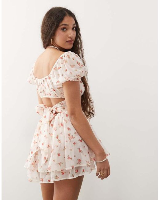 Miss Selfridge Chiffon Mini Playsuit in het Natural