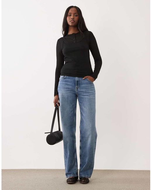 ASOS Black Sheer Ribbed Long Sleeve Double Layer Top