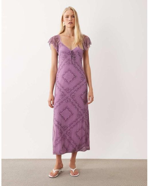 Miss Selfridge Purple Frill Sleeve Midaxi Dress