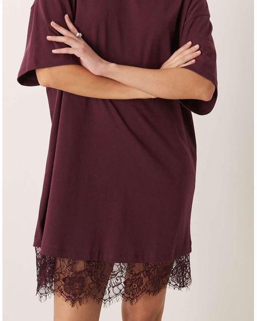 ASOS Purple Oversized Mini Dress With Lace Hem Trim
