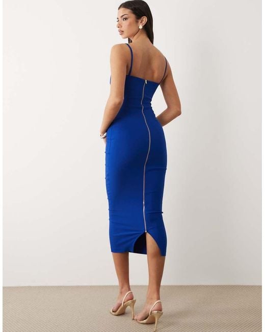 Vesper Blue Bengaline Sweetheart Neck Line Cami Strap Midaxi Dress