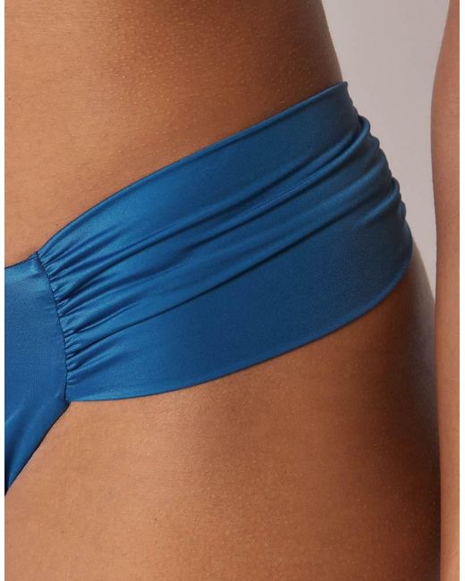 Calzedonia Blue Shiny Satin Ruched Bikini Bottoms