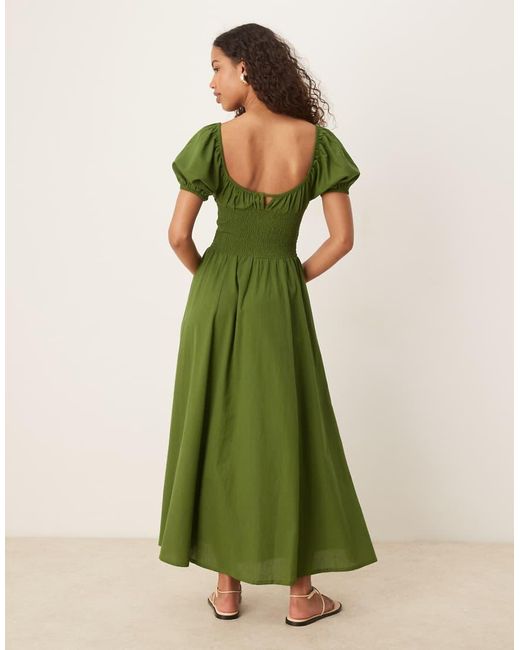 esmé studios Green Esmee Exclusive Puff Sleeve Tie Front Maxi Beach Dress