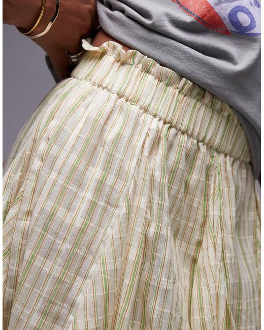 Mini-jupe fluide rayée en coton à godets - et vert TOPSHOP en coloris Gray