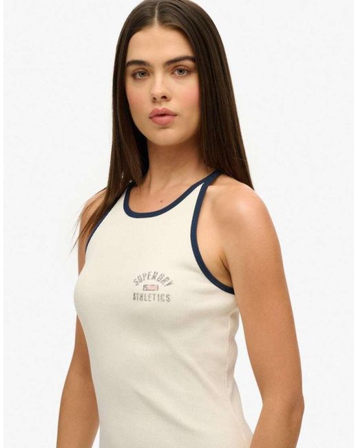 Superdry White Athletic Essentials Ribbed Tank Dress