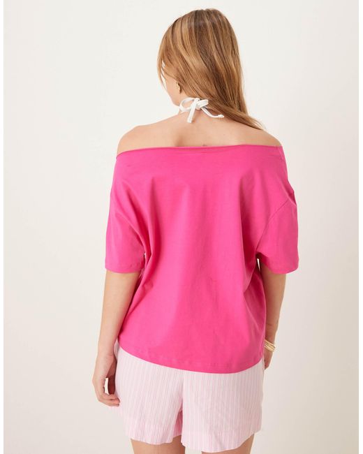 ASOS Pink Oversized Off Shoulder T-shirt With Oyster Shell Graphic