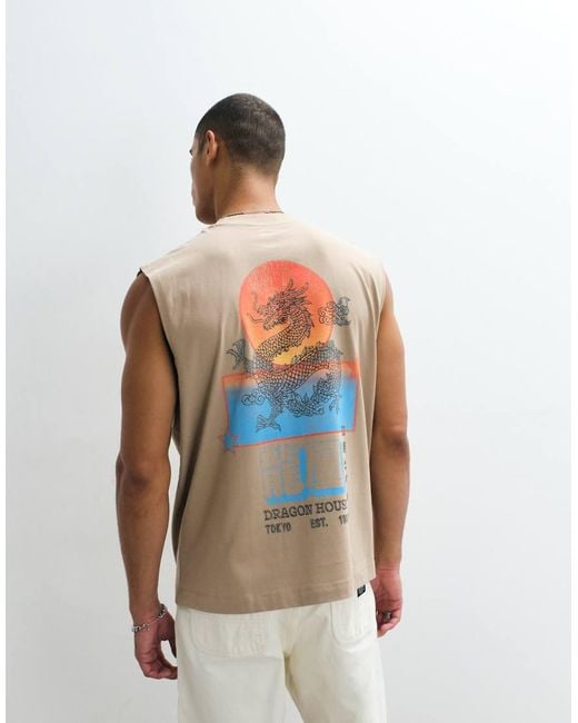 ASOS Brown Oversized Tank With Dragon Graphic for men