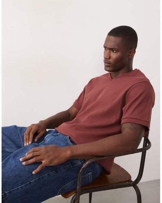 ASOS Red Heavyweight Regular Fit T-shirt With Notch Neck for men